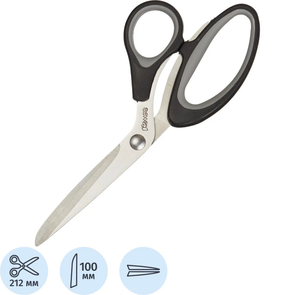 Ножницы КОМУС 212 мм с пластик. эллиптическими ручками, цвет черный  фото 2