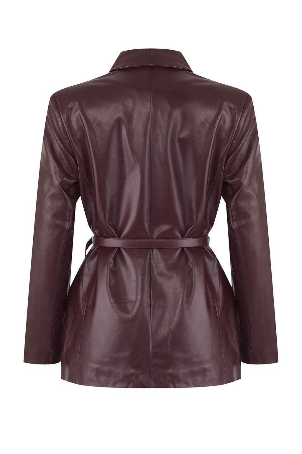 Bordo Kemerli Kruvaze Kapamal? Suni Deri Dokuma Blazer Ceket TWOAW26BC00002 - Trendyolmilla фото 6