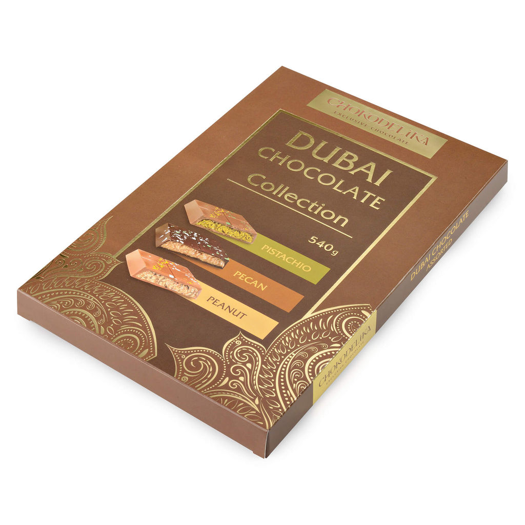 Дубайский шоколад АССОРТИ, набор из трёх вкусов: фисташка, пекан, арахис, 540 гр - Chokodelika фото 2
