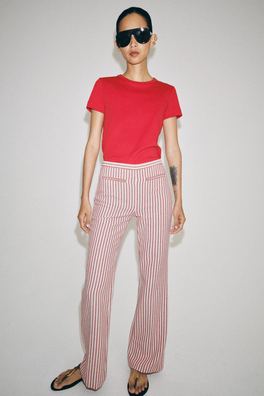 PANTAL?N RAYAS ZW COLLECTION / Rojo / Blanco - Zara фото 4
