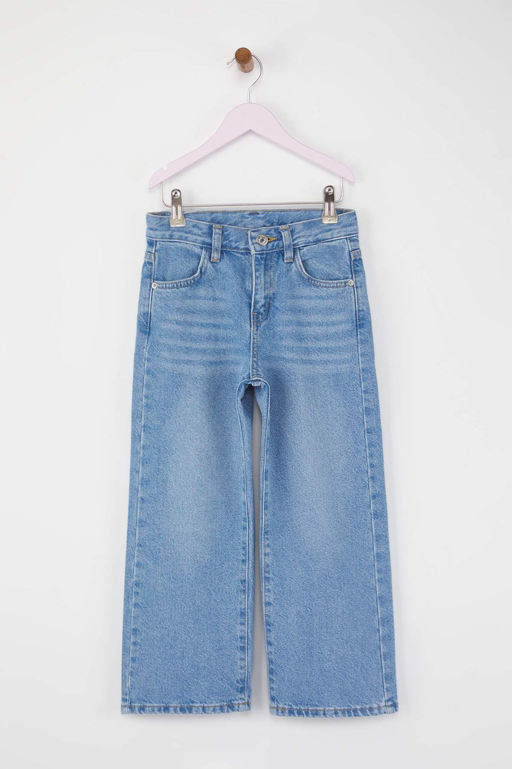 Kahverengi 100% Pamuk Ayarlanabilir Lastikli Duz K?z Cocuk Flare Denim Jeans TKDAW26JE00006 - Trendyolmilla фото 4