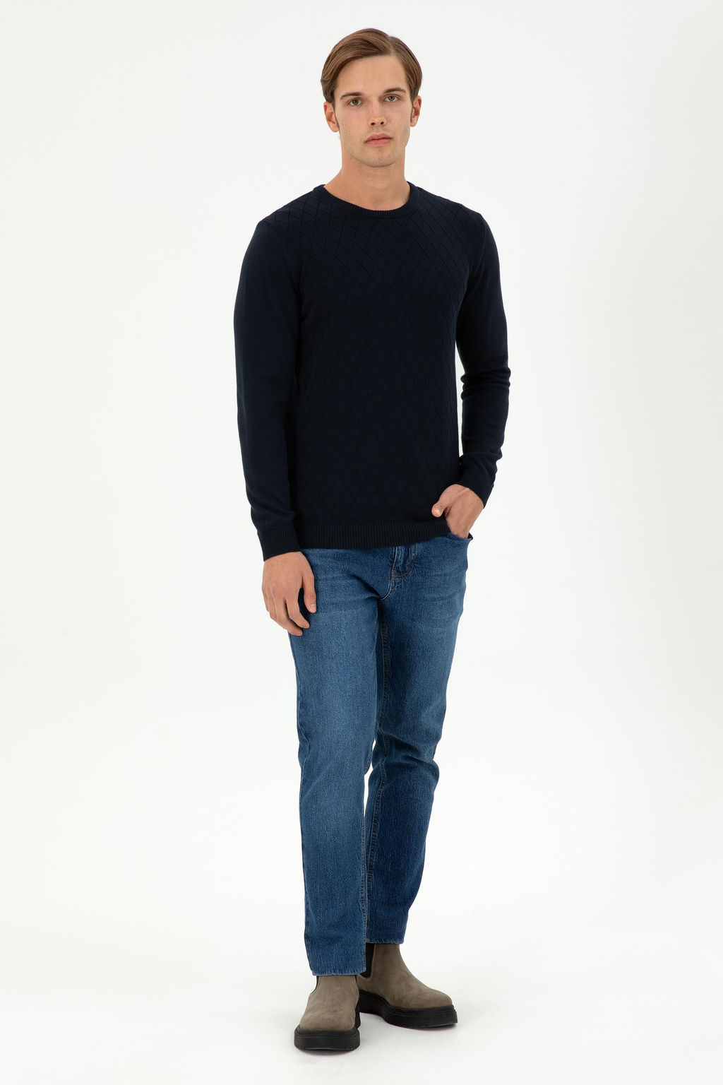 Erkek Slim Fit Bisiklet Yaka Lacivert Kazak - U.s. polo assn фото 4