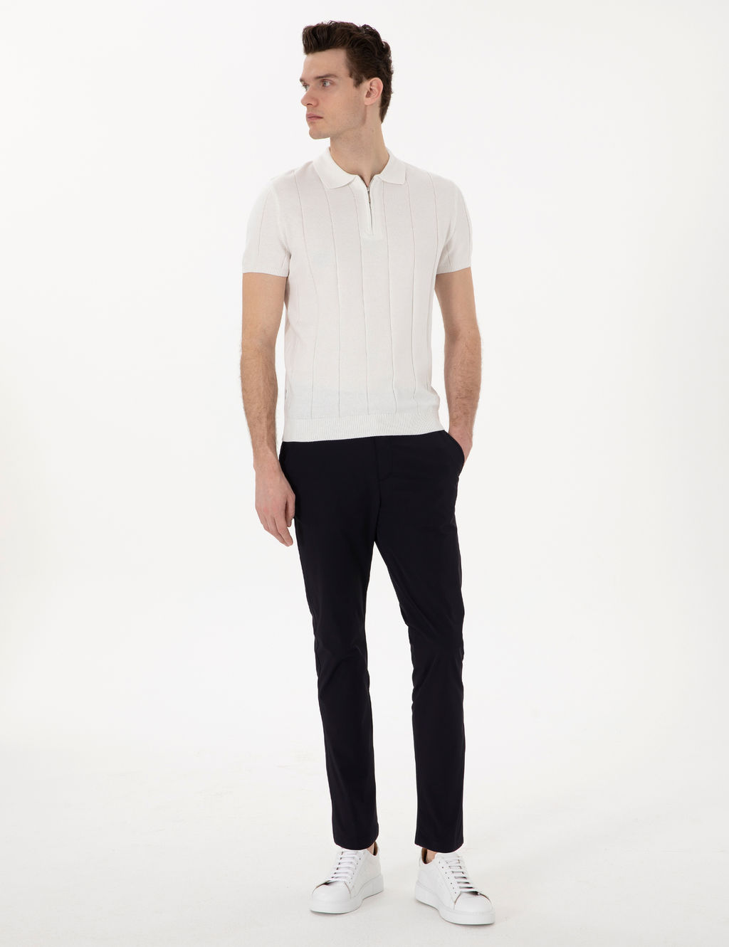 Lacivert Slim Fit Jogger Kanvas Pantolon