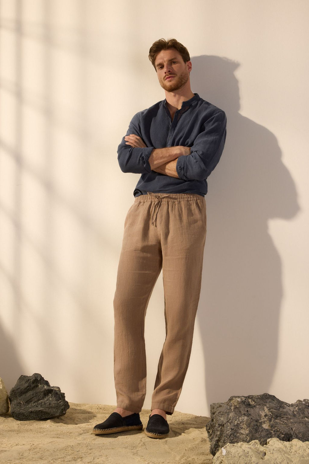 Bej %100 Keten Regular Fit Pantolon TMNSS24PL00018