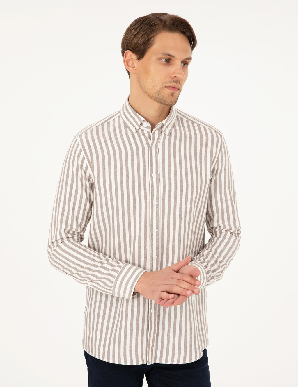 Kahverengi Regular Fit _izgili Uzun Kollu G_mlek - Pierre cardin фото 3