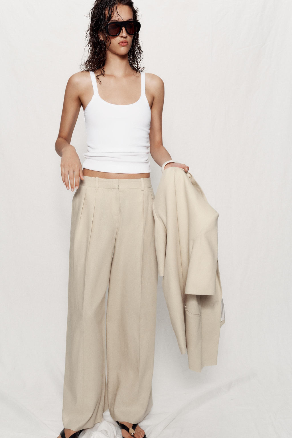 PANTAL?N ANCHO CON LINO / Beige claro - Zara фото 6