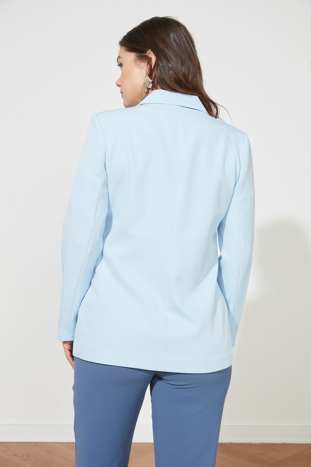 Ac?k Mavi Regular Astarl? Dokuma Blazer Ceket TWOSS21CE0137