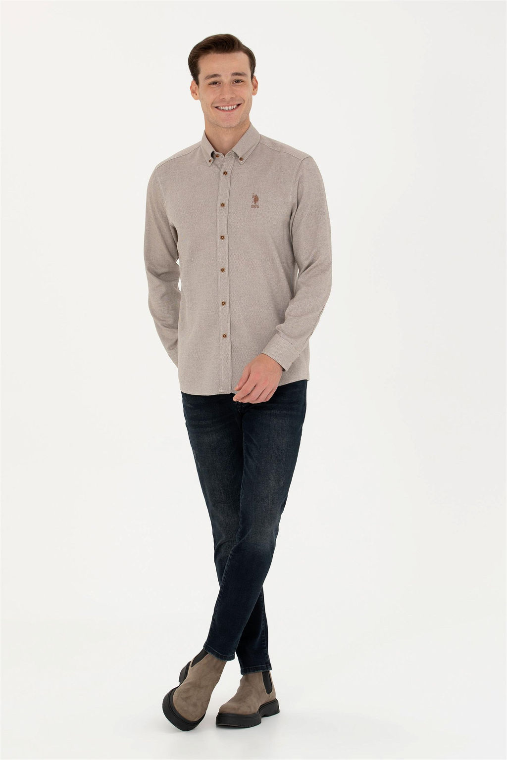 U. S. Polo Assn / Мужская рубашка с длинным рукавом кокосового цвета - U.s. polo assn фото 11