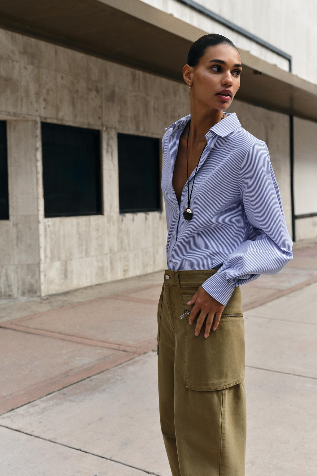 CAMISA ALGOD?N RAYAS / Crudo / Azul - Zara фото 6