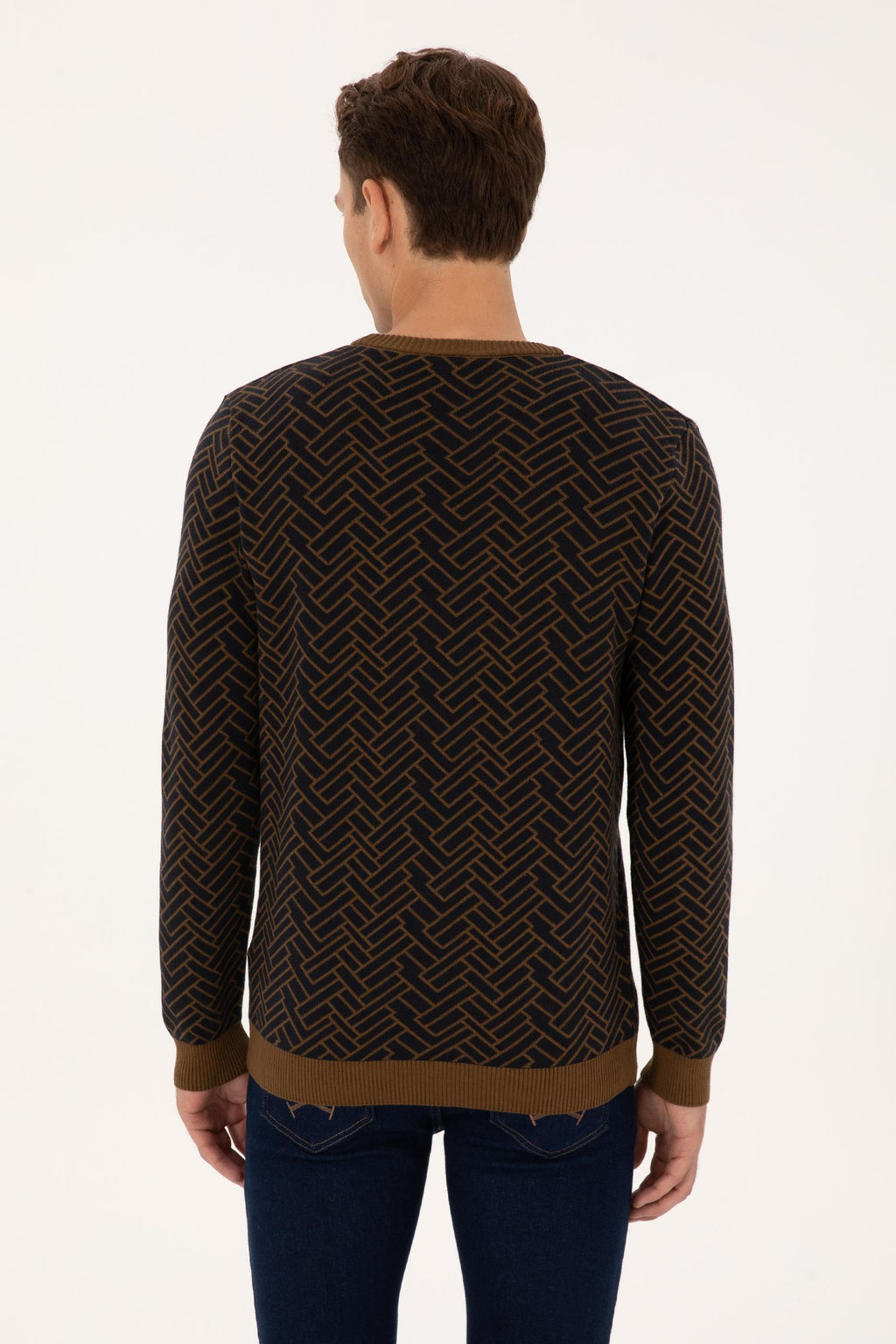 Erkek Slim Fit Bisiklet Yaka Haki Kazak