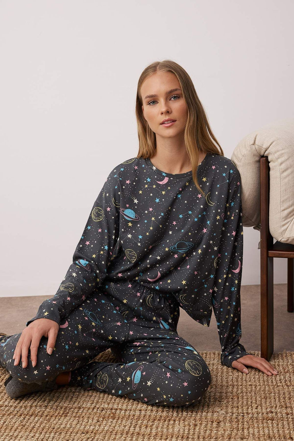 Trendyolmilla Lacivert %100 Pamuklu Galaksi Desenli Orme Pijama Tak?m? THMAW21PT0794  фото 15