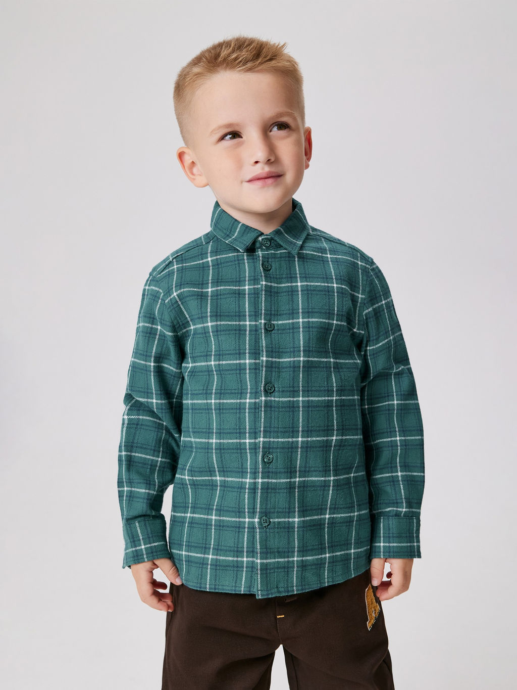 ACOOLA /Сорочка верхняя детская для мальчиков Larsen зеленая клетка
