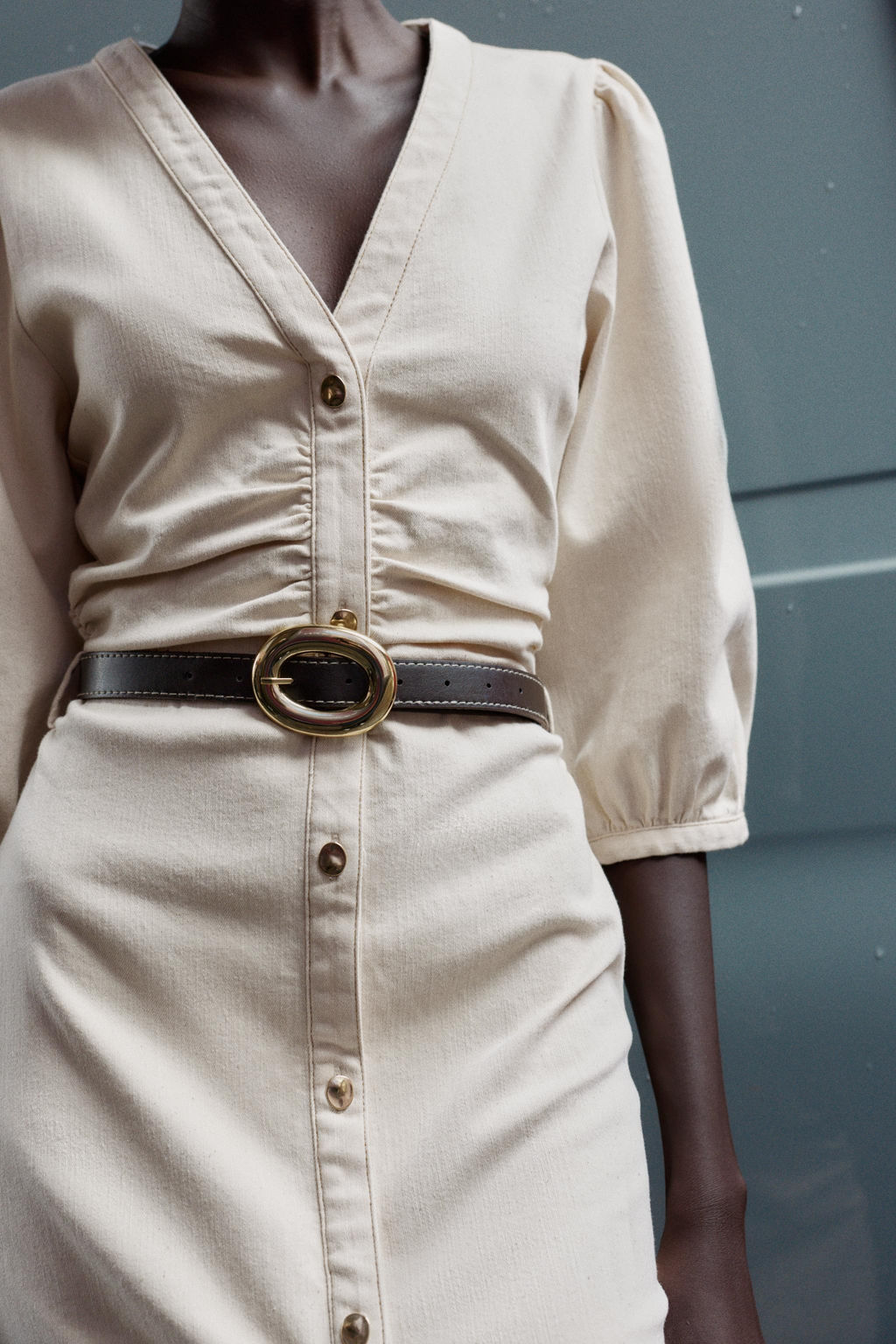 MIDI DRESS WITH PUFF SLEEVES AND BELT - Zara фото 4