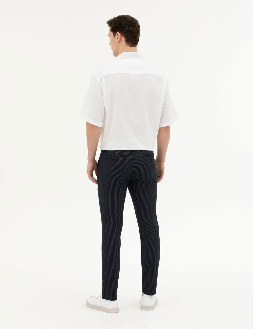 Lacivert Slim Fit _izgili Kanvas Pantolon
