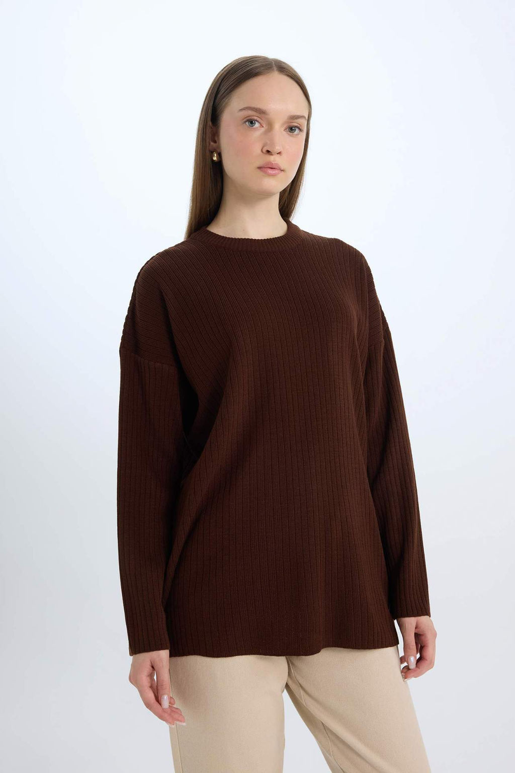 Relax Fit Bisiklet Yaka Basic Duz Triko Tunik Kazak - Defacto фото 2