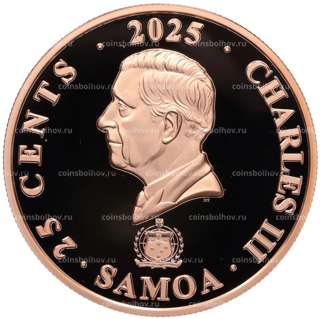 Монета 25 центов 2025 года Самоа Четыре хранителя (символы на карнизной плитке) Красная птица Юга