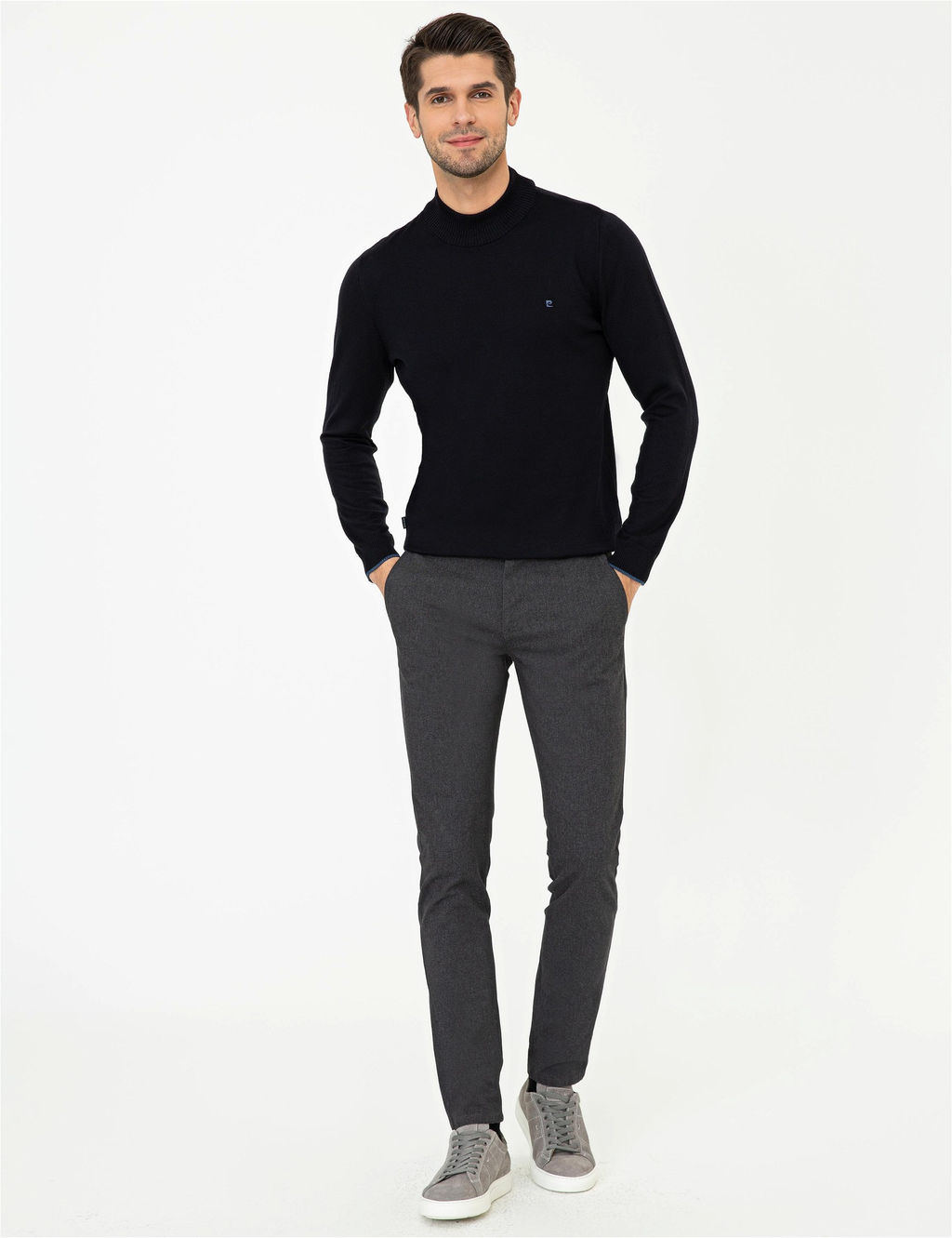 Lacivert Slim Fit Yar_m Bal_k__ Yaka Basic Triko Kazak