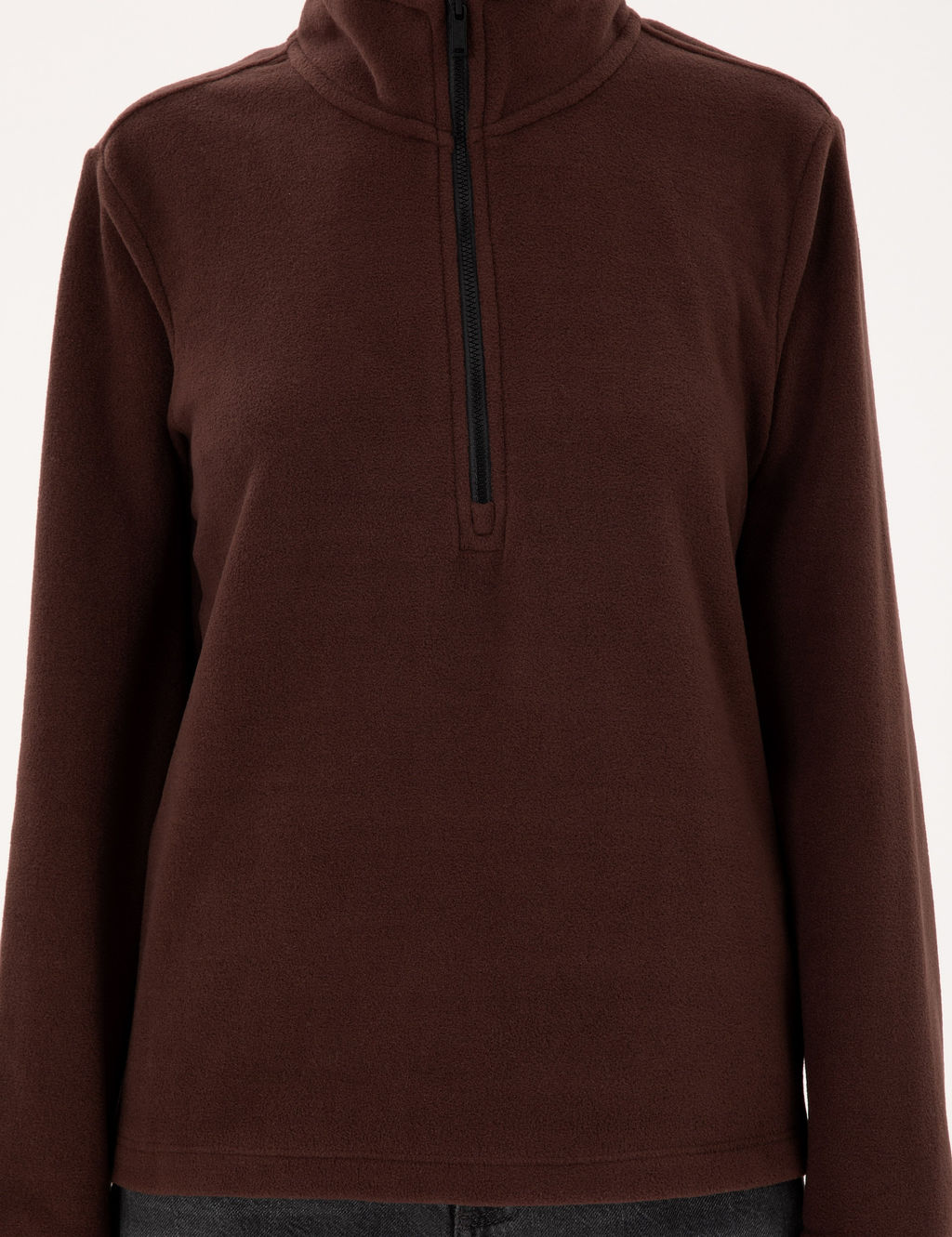 Kahverengi Comfort Fit Fermuarl_ Polar Sweatshirt