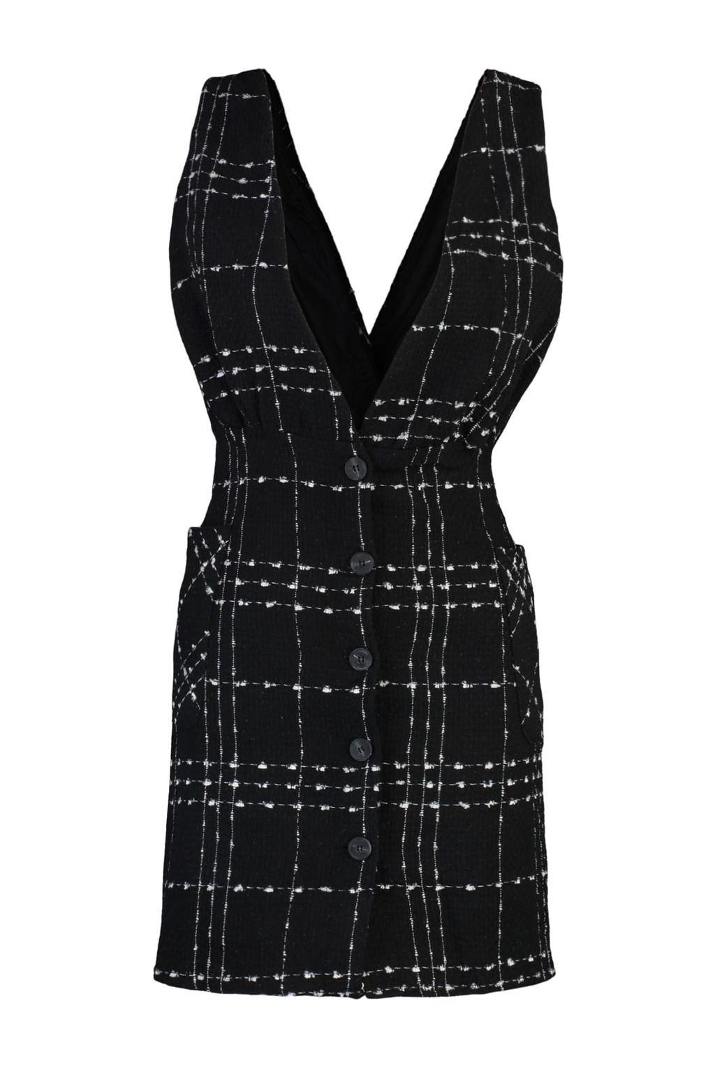 TRENDYOLMILLA Ekru Ekose / Kareli V Yaka Mini Dokuma Jile Elbise TWOAW21EL0319 фото 6