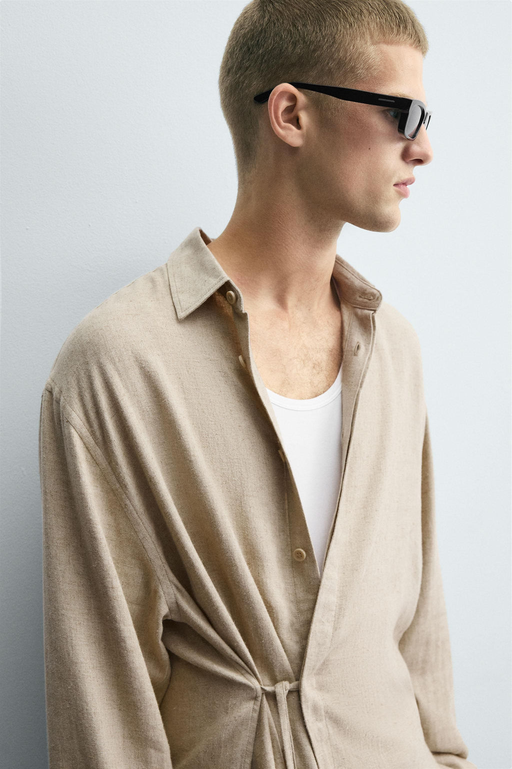 LINEN-VISCOSE TIE SHIRT - Zara фото 6