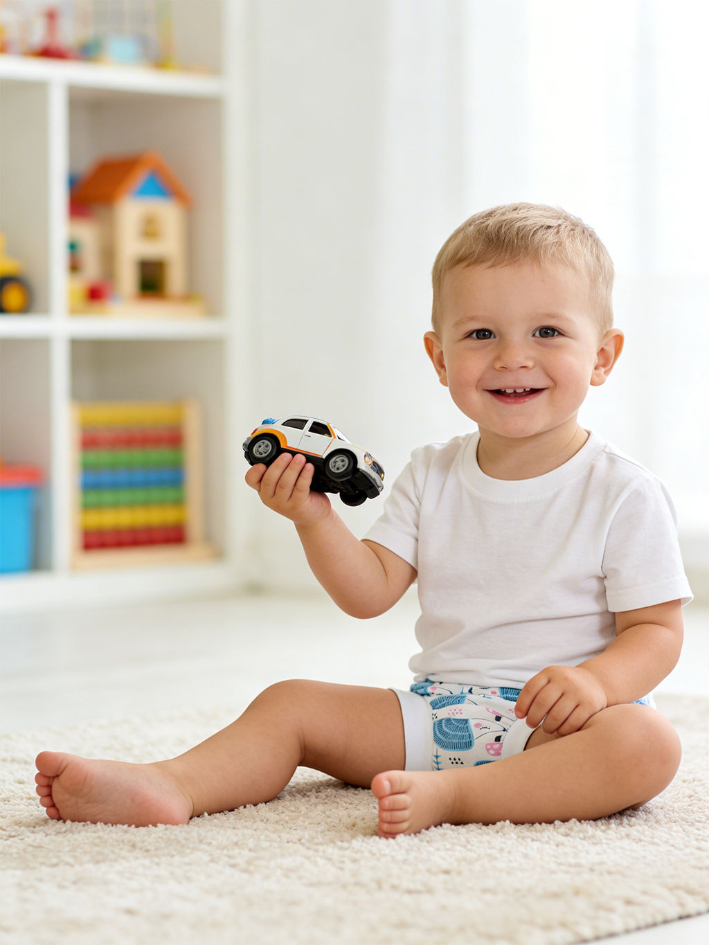 Трусы детские белые бирюзовые ежики