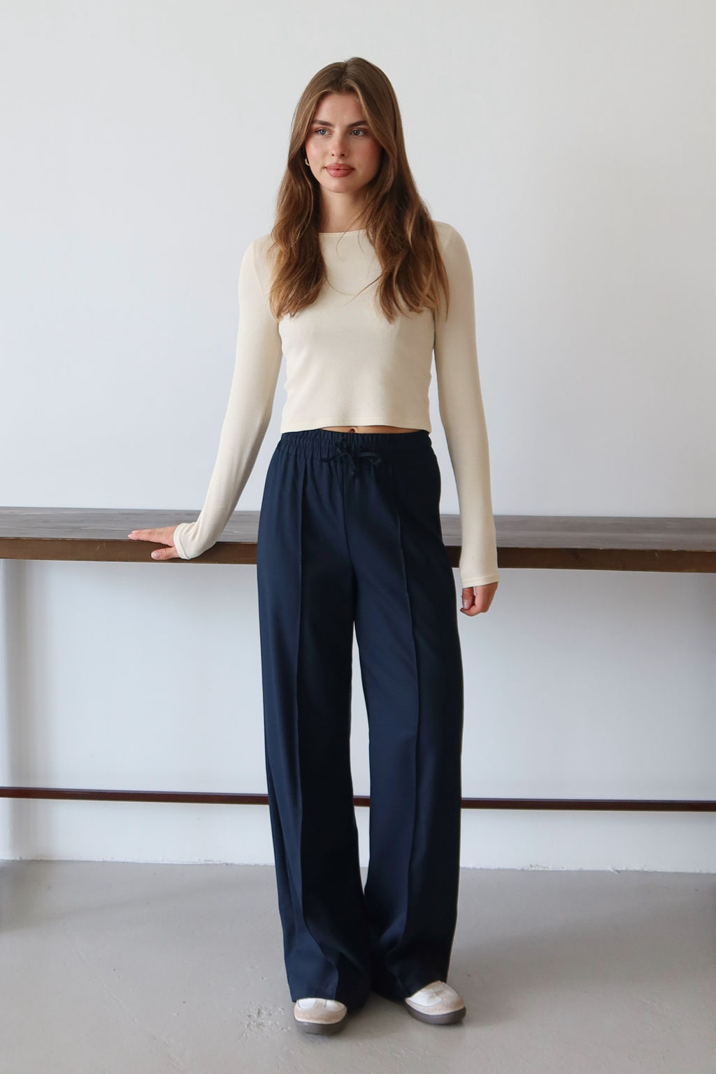 Lacivert Nervurlu Genis Paca Uzun Dokuma Pantolon TWOAW26PL00111