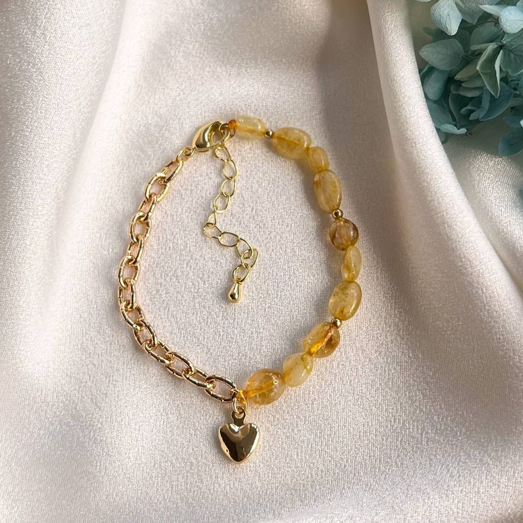 Браслет на цепочке с подвеской "Сердце" из Цитрина 17 см +