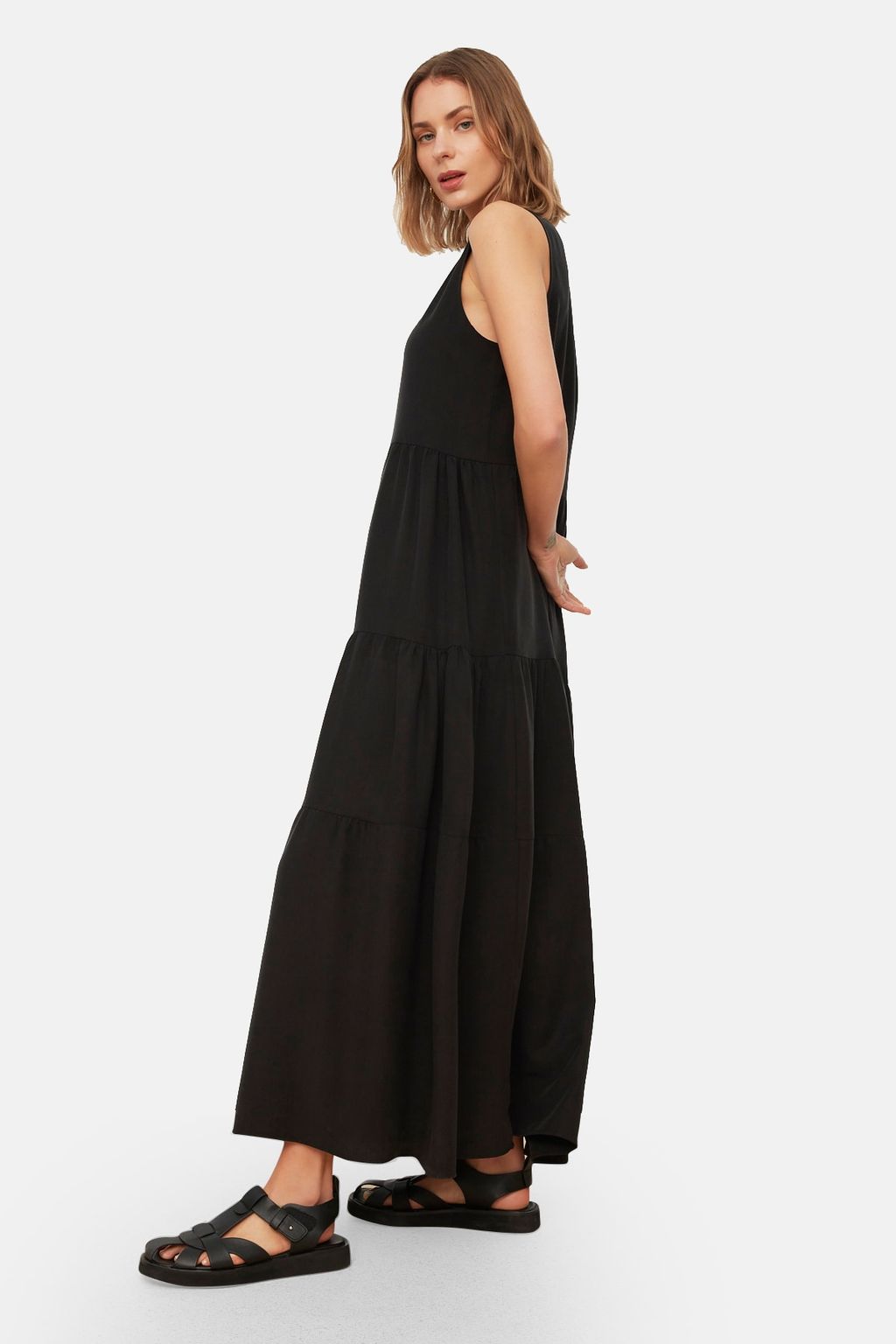 TRENDYOLMILLA Siyah Shift/Duz Kesim Maxi Kolsuz Dokuma Elbise TWOSS20EL1954  фото 14