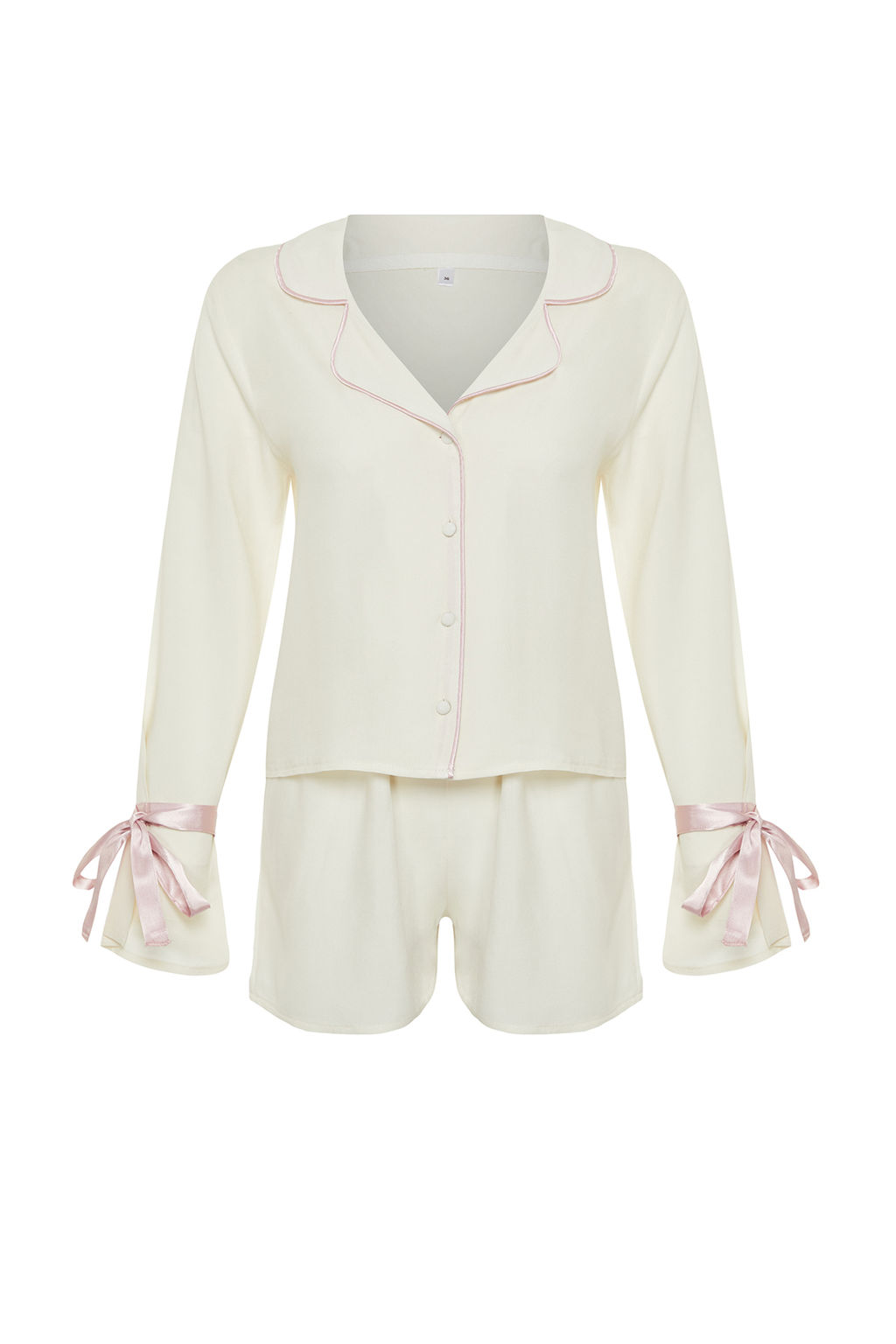 Trendyolmilla Ekru Baglamal?/Kurdele/Fiyonklu ve Biyeli Viskon Sortlu Dokuma Pijama Tak?m? THMSS24PT00047  фото 33