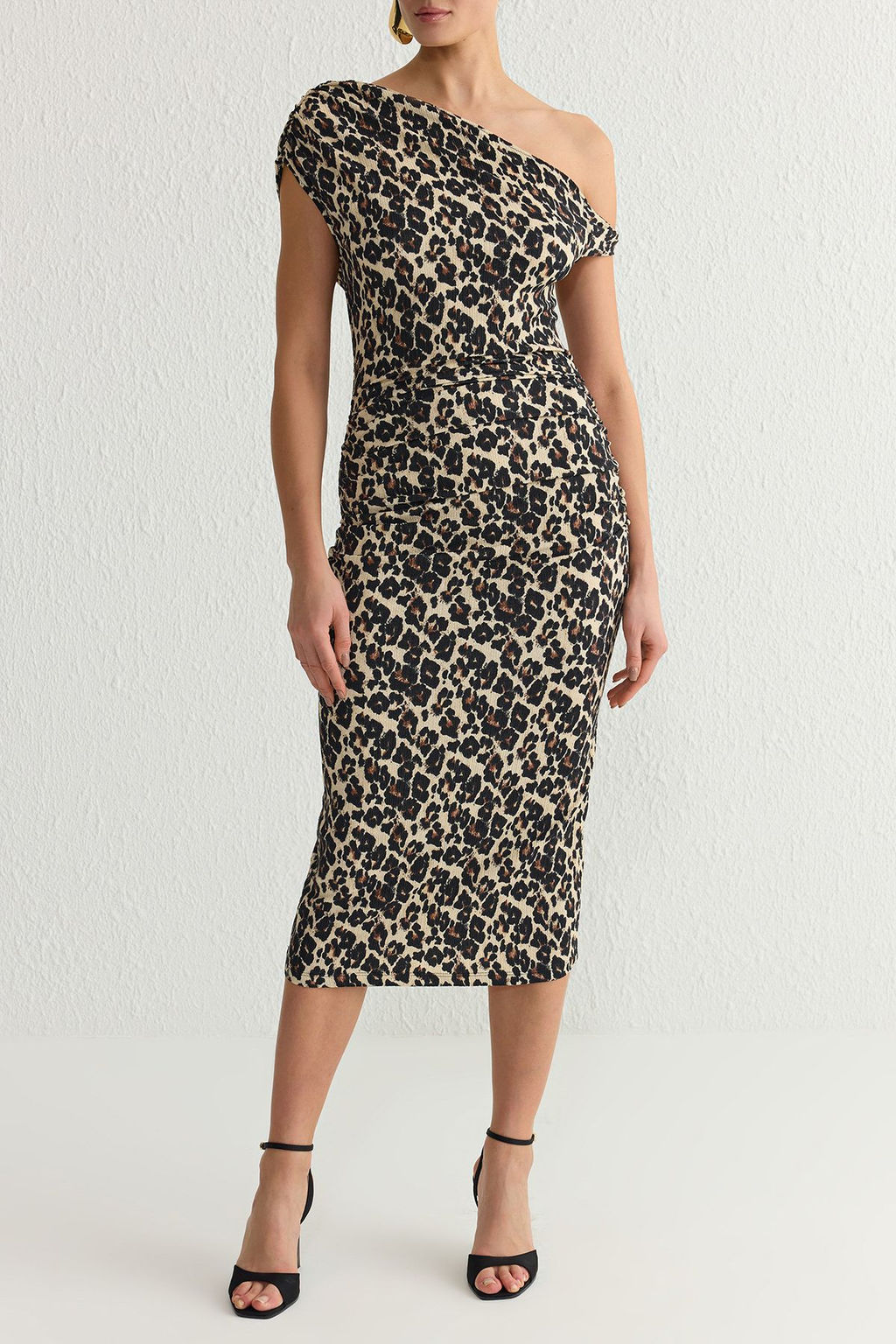 Cok Renkli Leopar Bask?l? Midi Abiye Gece Mezuniyet Elbisesi TPRSS25EL00117