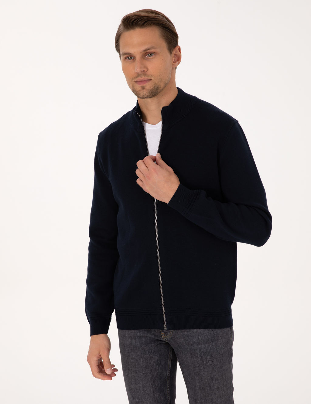 Lacivert Regular Fit Fermuarl_ Triko H_rka