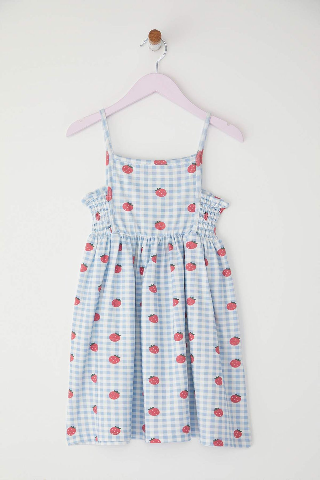 Mavi Pamuklu Cilek Bask?l? Ask?l? K?sa Bayraml?k K?z Cocuk Orme Elbise TKDSS25EL00079 - Trendyolmilla фото 4