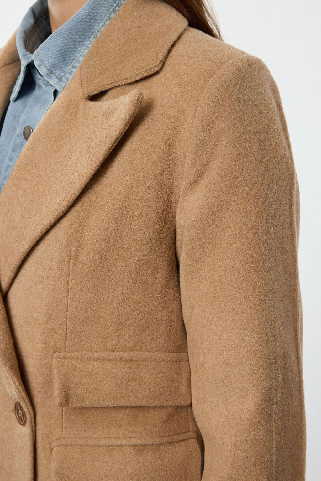 Camel Cep Detayl? Regular Yunlu Uzun Kaban TWOAW25KB00043