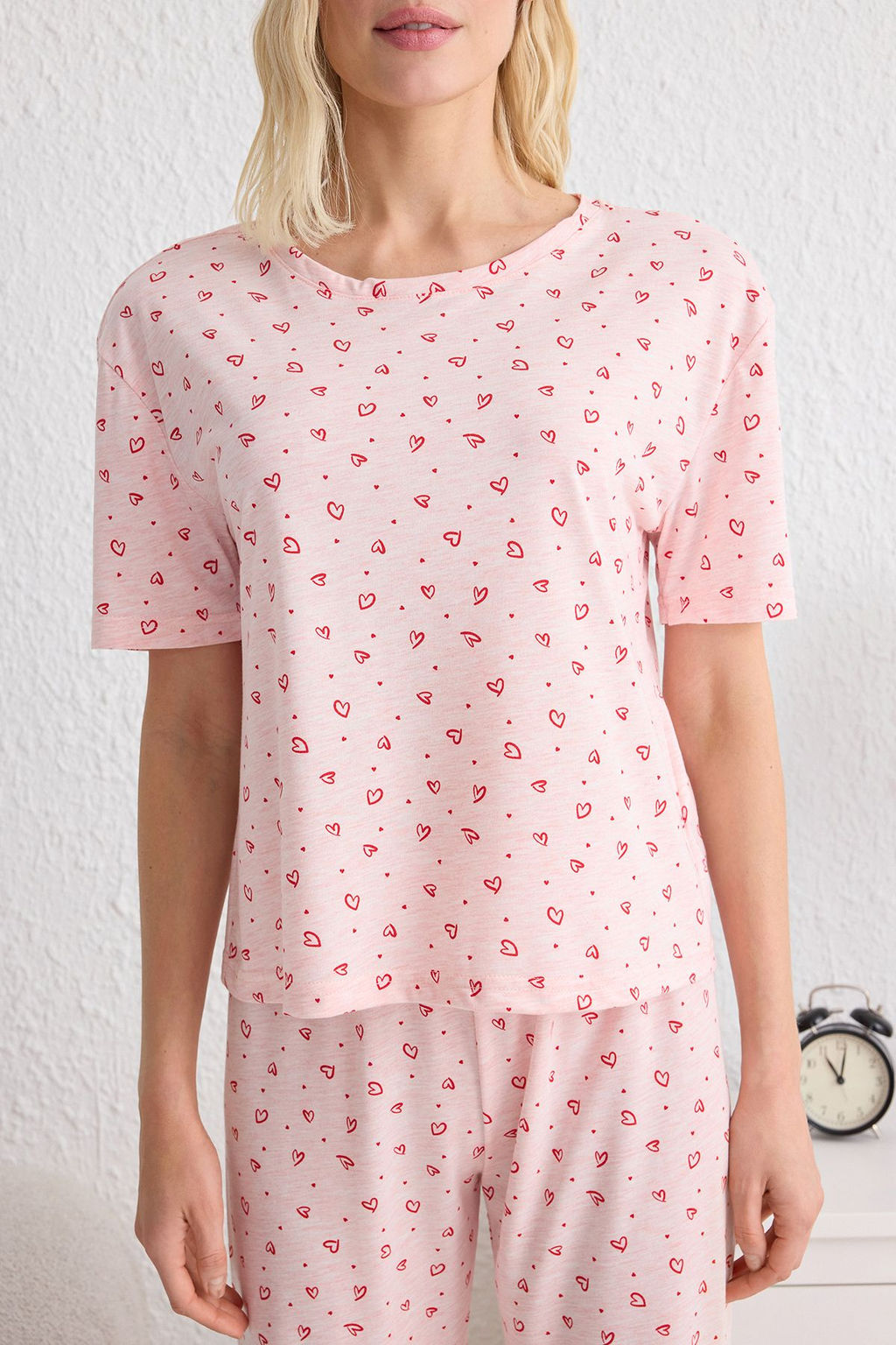 Trendyolmilla Bej Kalp Desenli Orme Pijama Tak?m? THMSS25PT00148  фото 3