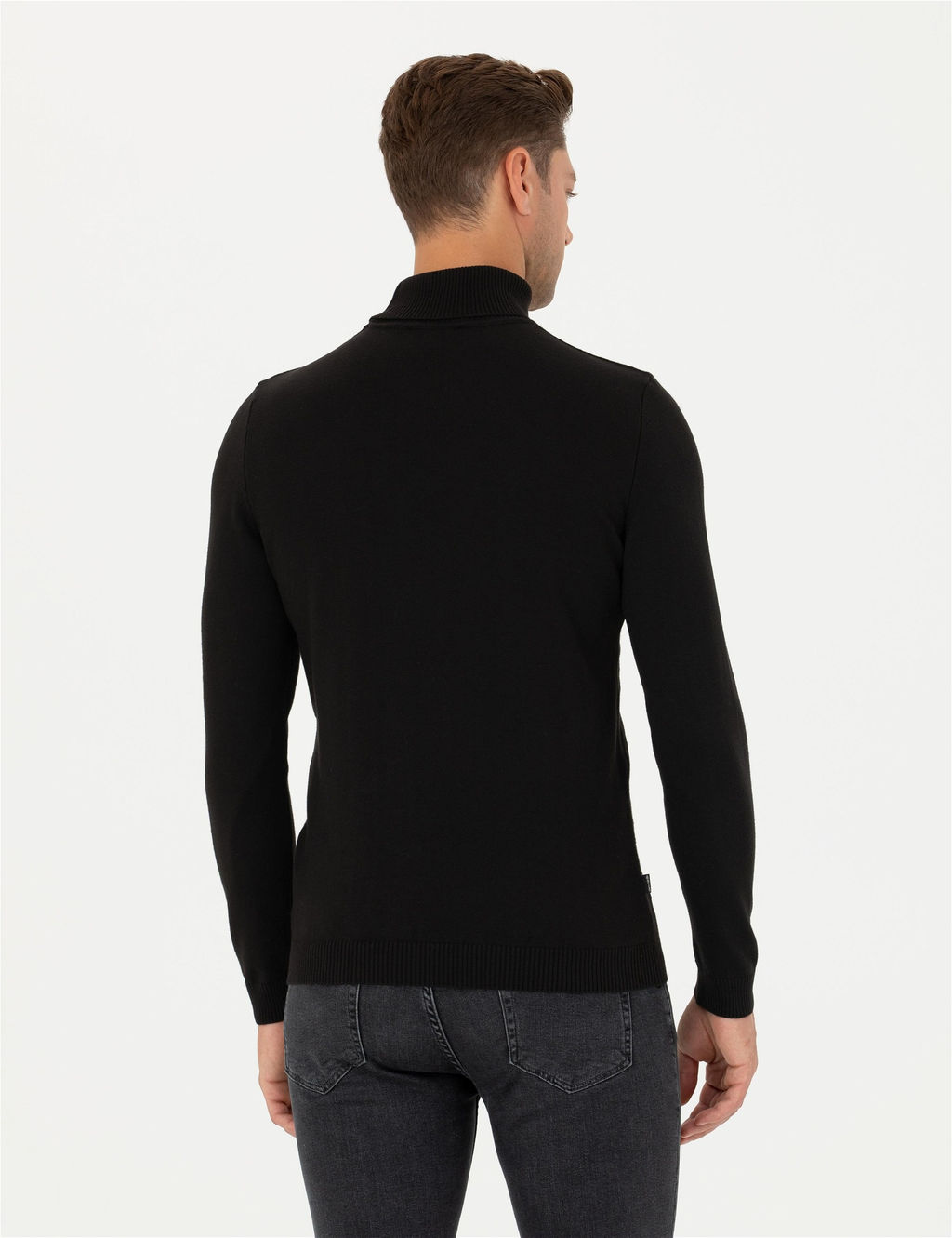 Siyah Slim Fit Bal_k__ Yaka Triko Kazak