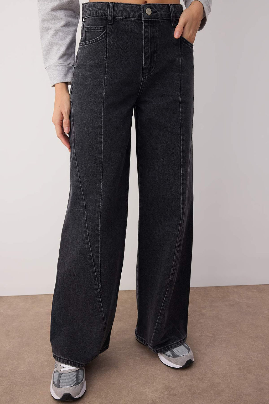 Siyah Yuksek Bel Dikis Detayl? Wide Leg Genis Paca Jeans TWOAW26JE00147
