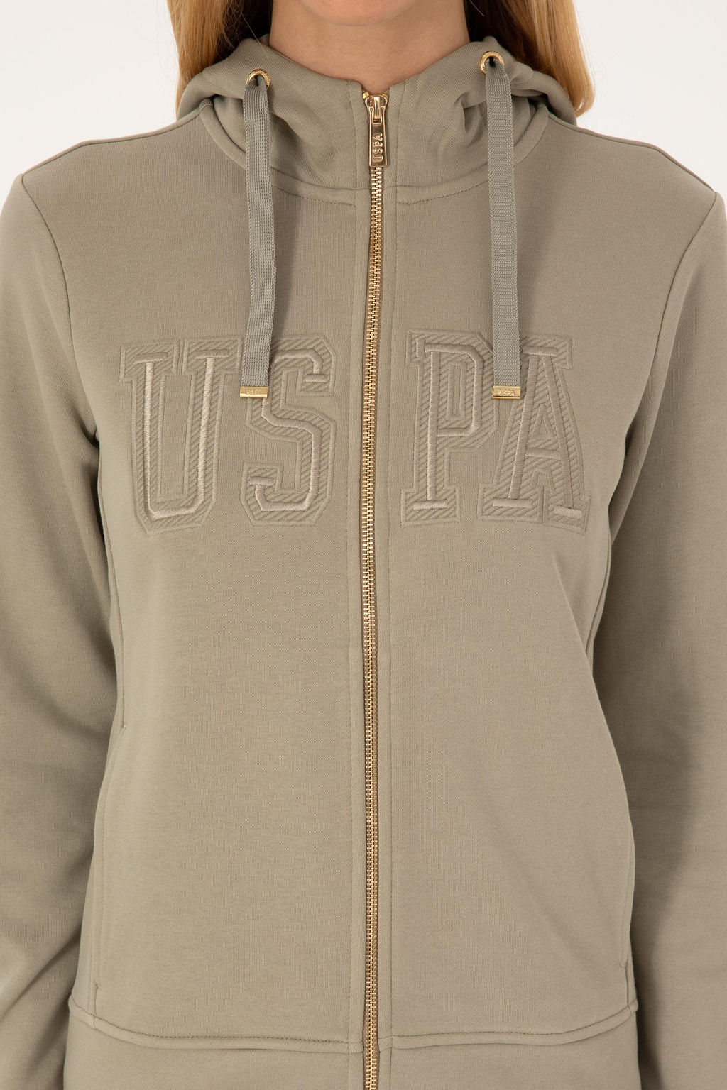 Kad_n A__k Haki Fermuarl_ Kap__onlu Basic Sweatshirt - U.s. polo assn фото 13