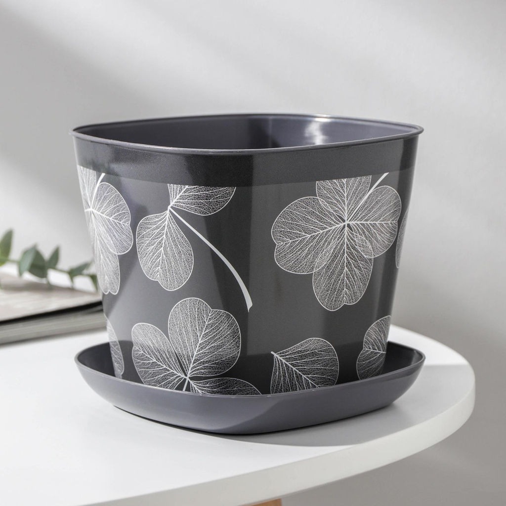 Кашпо квадратное 1,3л Листопад с поддоном (темно-серый) 38113151 Виолет - Violet фото 2