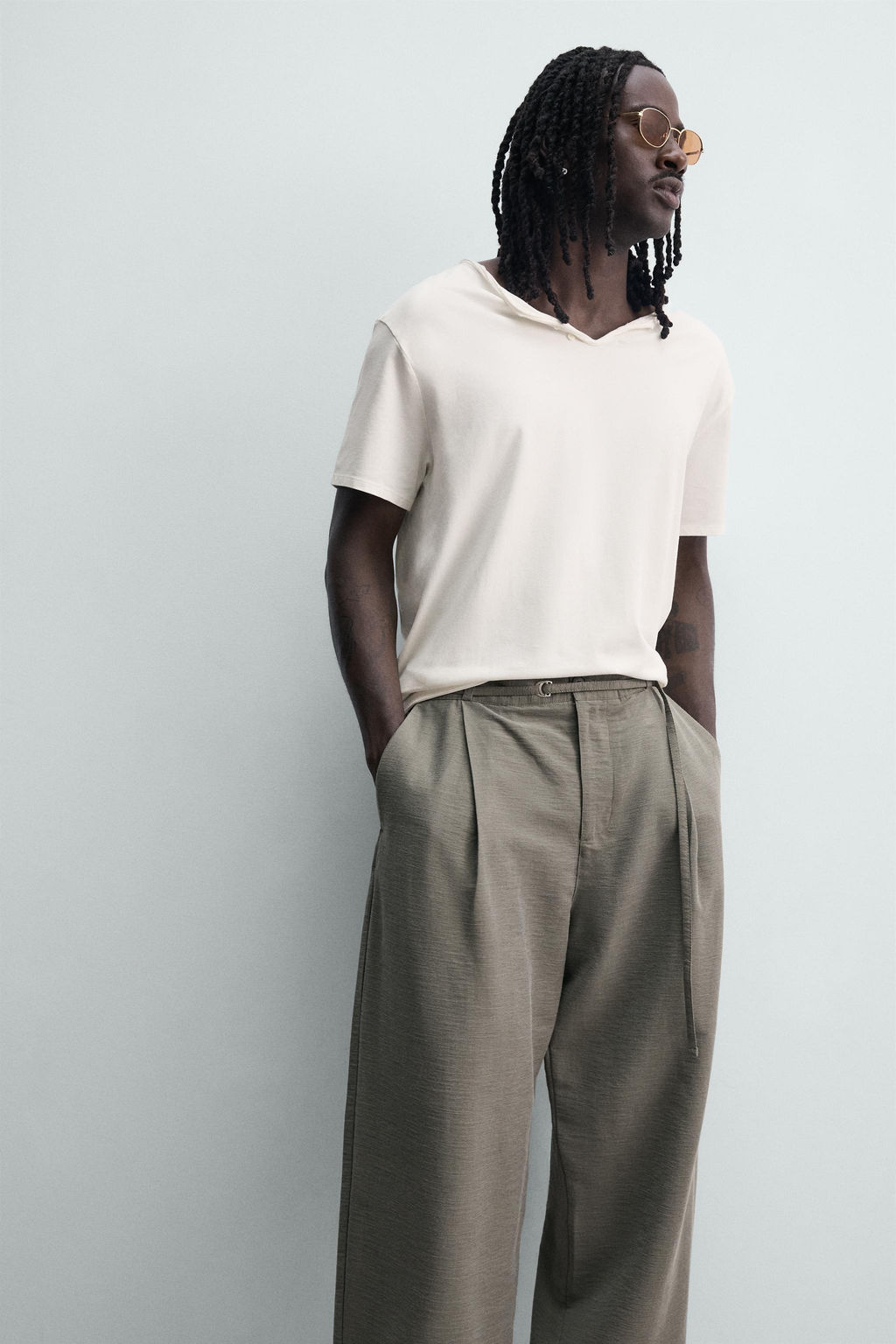 PANTAL?N BALLOON FIT PLIEGUES CINTUR?N / Verde gris - Zara фото 5