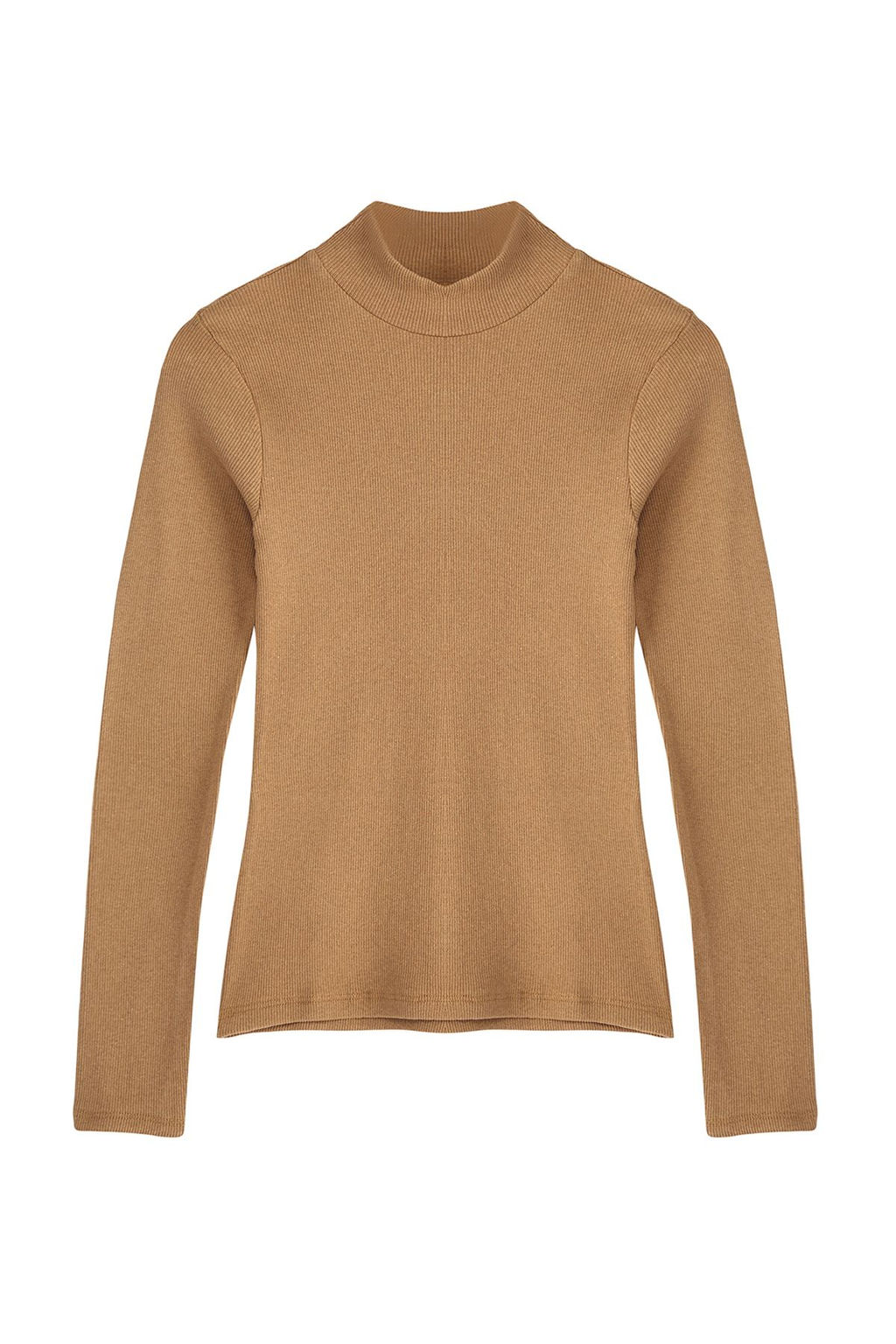 Vizon Fitted/Vucuda Oturan Dik Yaka Uzun Kol Fitilli Esnek Orme Bluz TWOAW21BZ0423