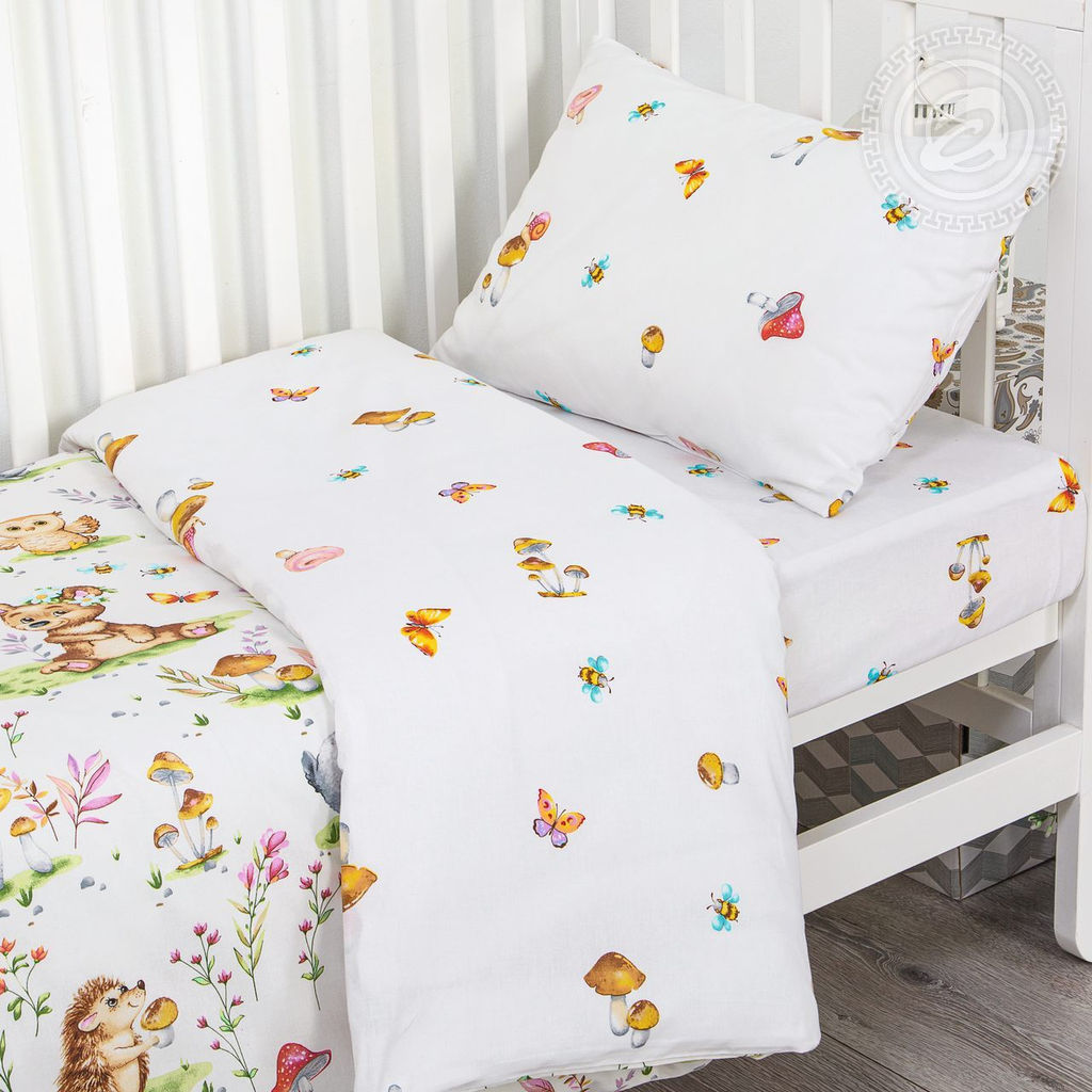 Лесные друзья Детский/Пододеяльник: 1 шт. - 147*112; Простыня: 1 шт. - 150*110; Наволочка: 1 шт. - 40*60; Поплин ясельный