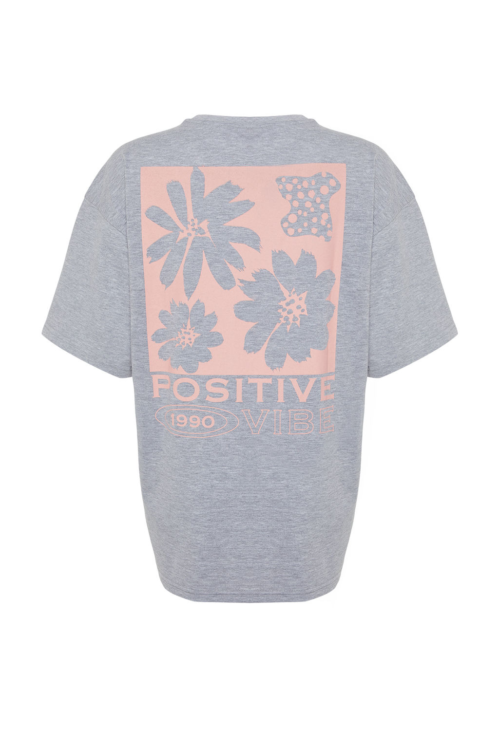 TRENDYOLMILLA Lacivert %100 Pamuk S?rt Bask?l? Oversize/Genis Kal?p Bisiklet Yaka Orme T-Shirt TWOSS23TS00321  фото 10