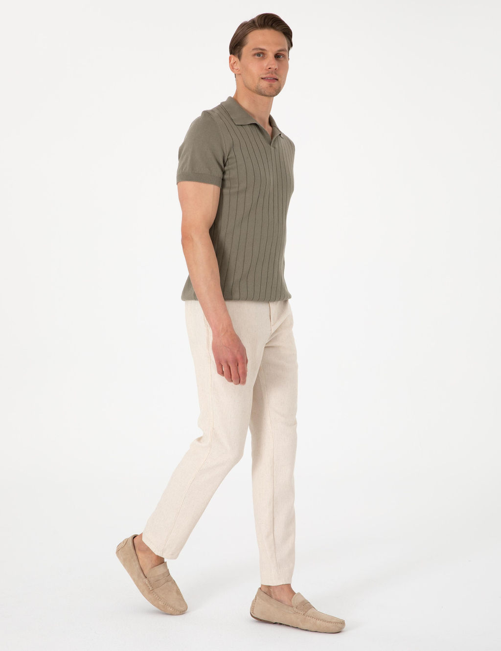 Bej Slim Fit Keten Kar___ml_ _izgili Kanvas Pantolon - Pierre cardin фото 3