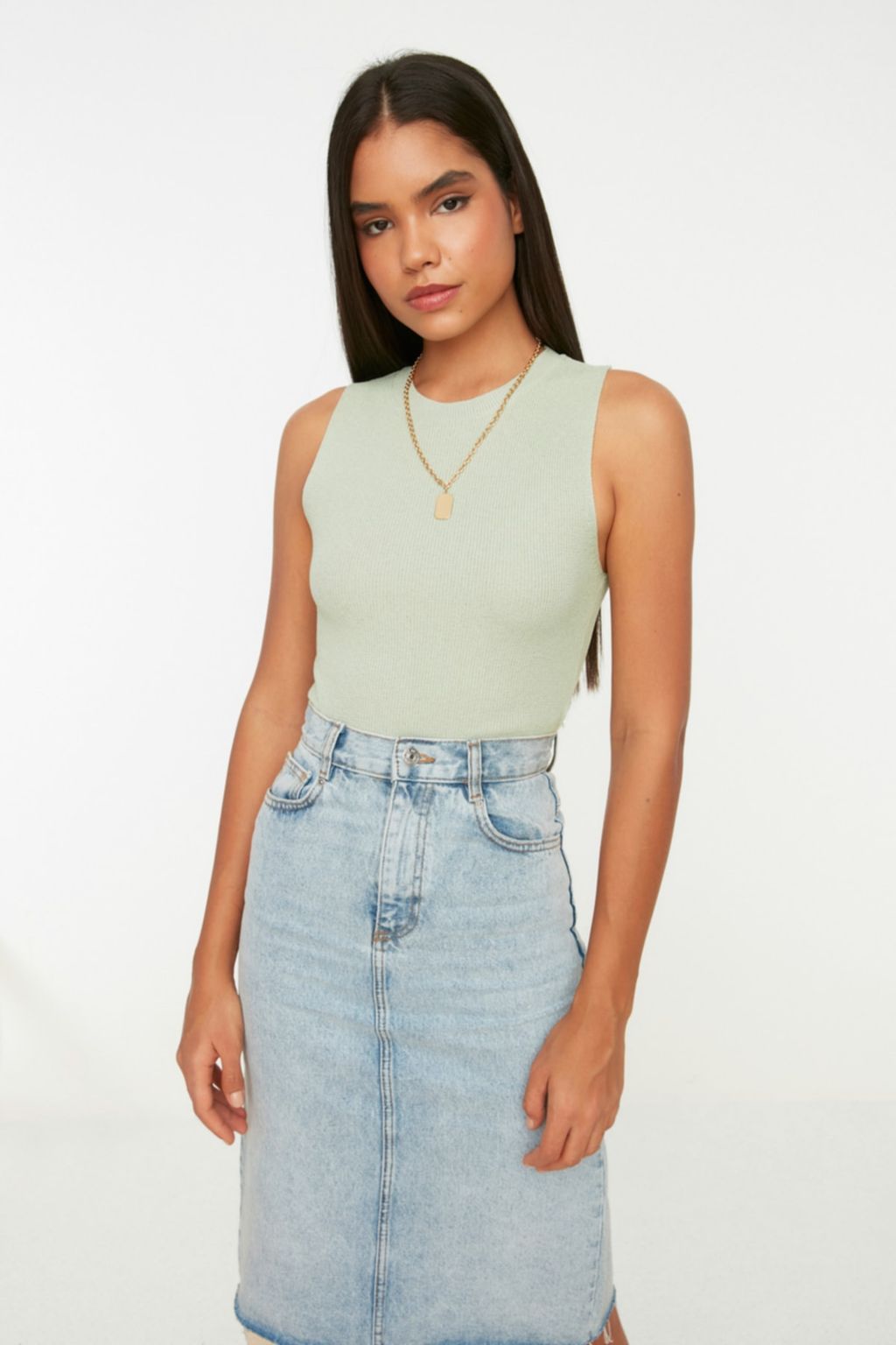 Mint Bisiklet Yaka Crop Bluz TWOSS21BZ0098