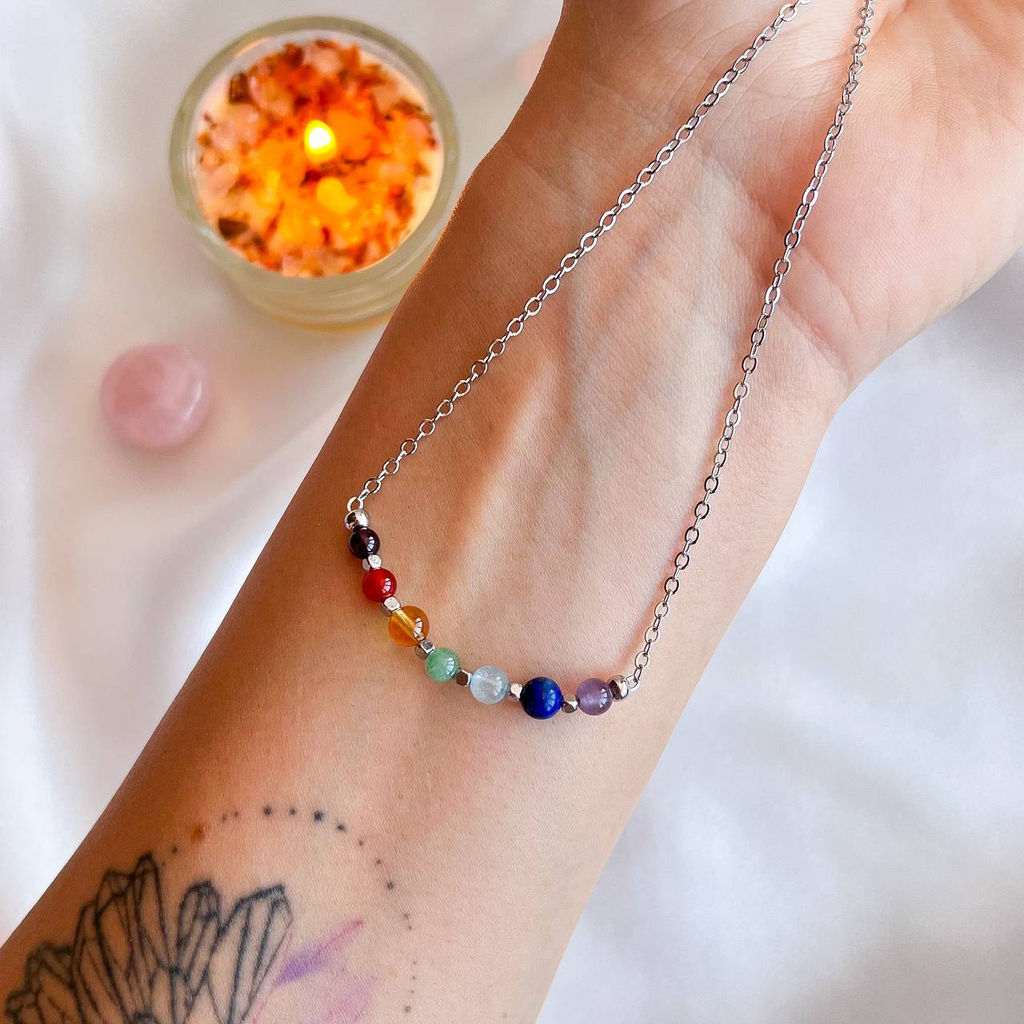 Колье на цепочке "7 чакр" с Самоцветами 38 см +