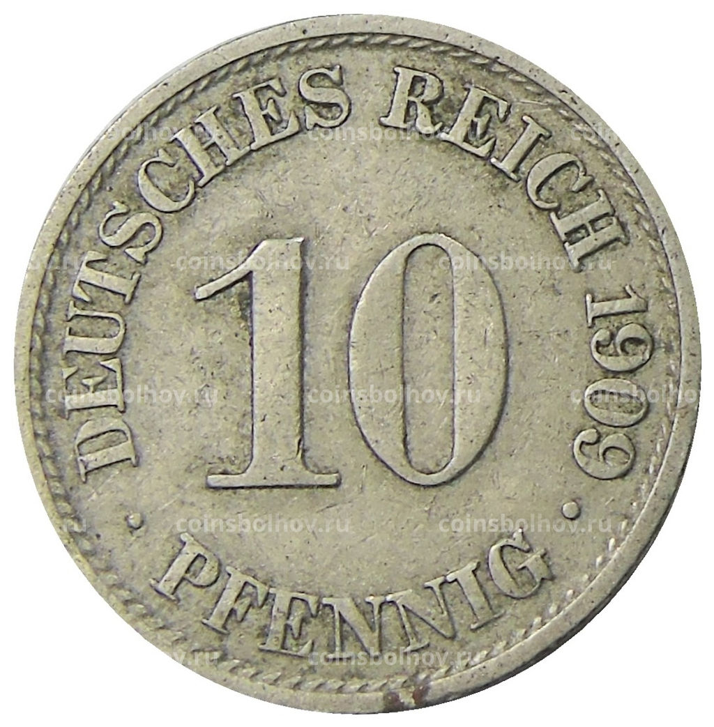 Монета 10 пфеннигов 1909 года А Германия