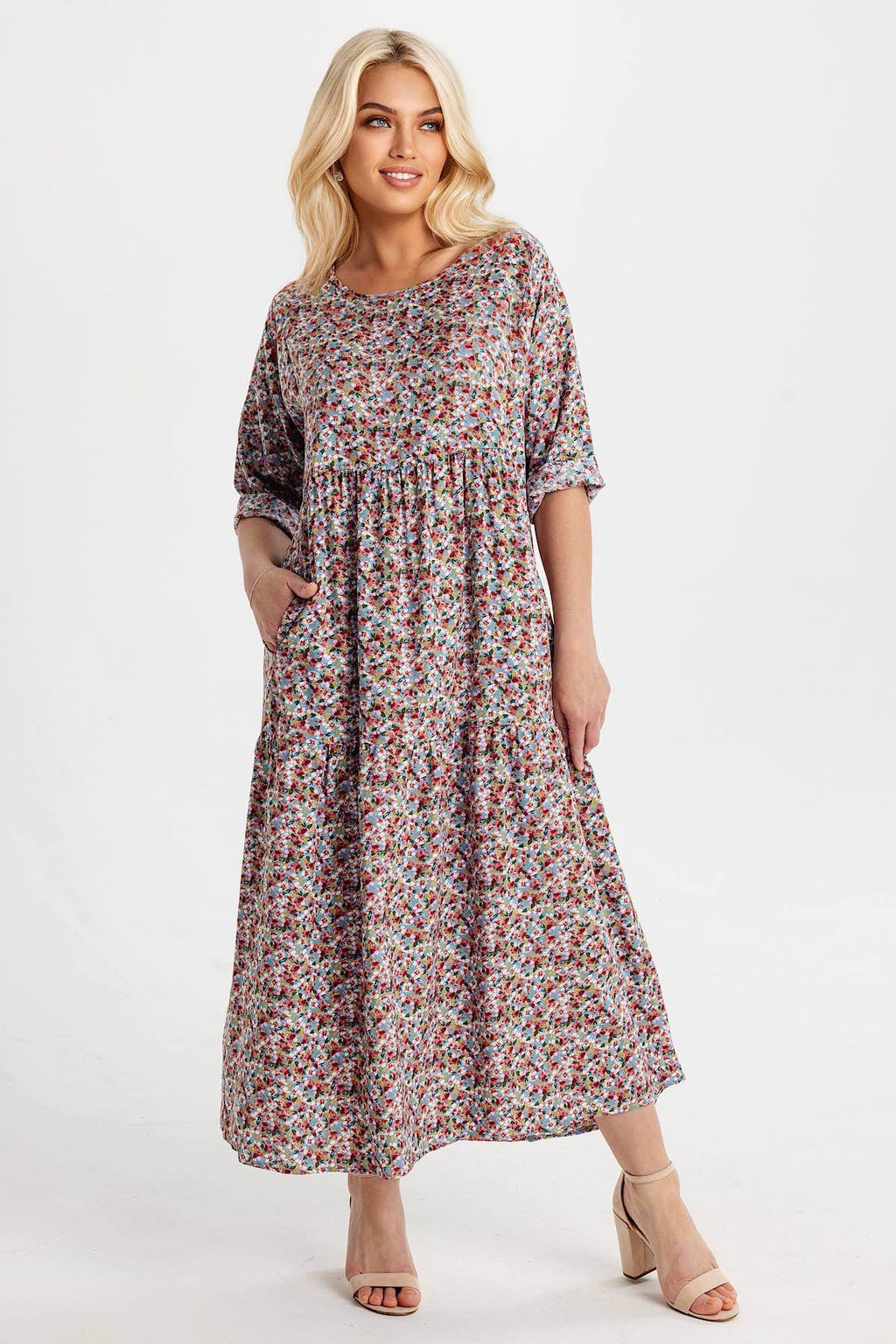 Платье штапель 5872/116/Голубой, коралловый