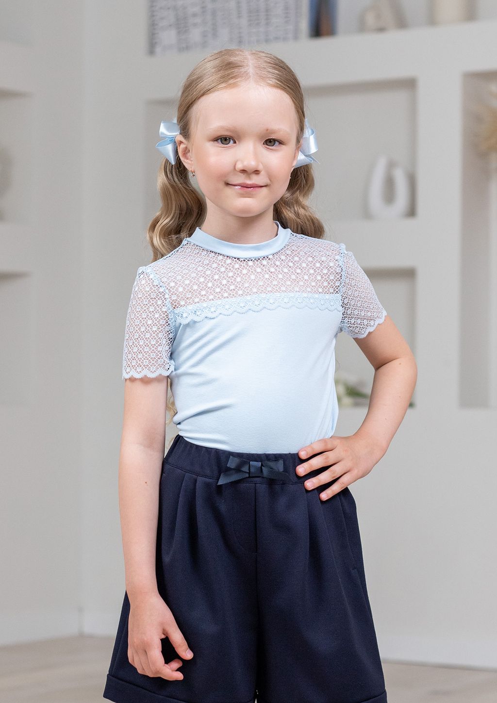 Мелина, блузка трикотажная голубой/122-60-54 - Alolika фото 2