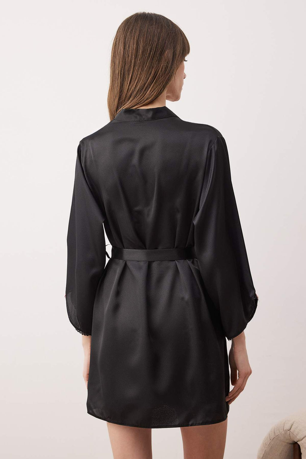 Siyah 4lu Ceyiz Set Saten Dokuma Gecelik+Sabahl?k+Pijama Tak?m? THMAW26PT00210 - Trendyolmilla фото 5