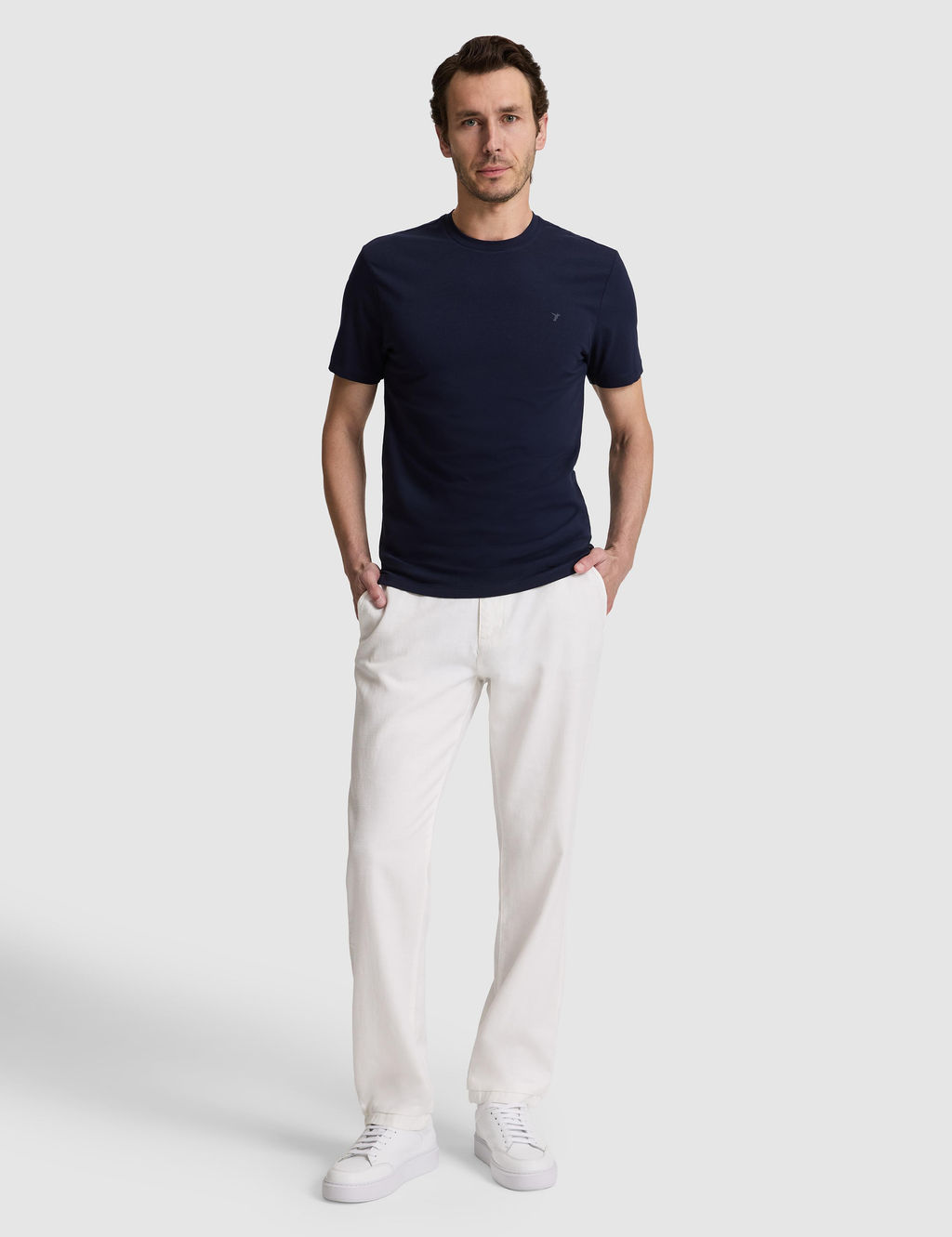 Lacivert Slim Fit Pamuk Kar___ml_ Bisiklet Yaka Basic T-shirt
